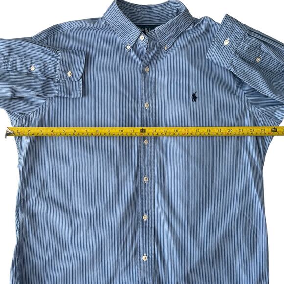Ralph Lauren Classic Fit Long Sleeve Blue Striped Poplin Shirt, Size L - Picture 5 of 9